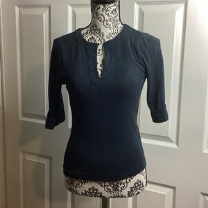 Lilla P Midnight Blue Blouse 3/4 Sleeve XS V Neck